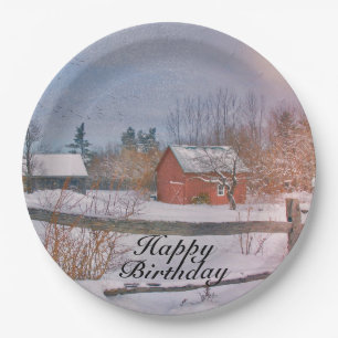 Happy Birthday Winter Scene Paper Plates