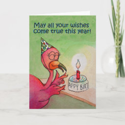 Happy Birthday Wish Whimsical Pink Flamingo Card | Zazzle