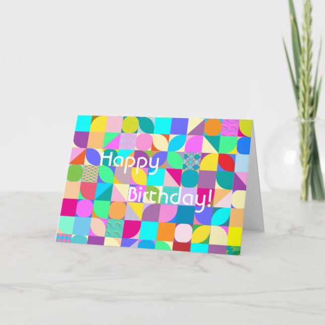 Happy Birthday Wishes Geometric Modern Art Card (Front)