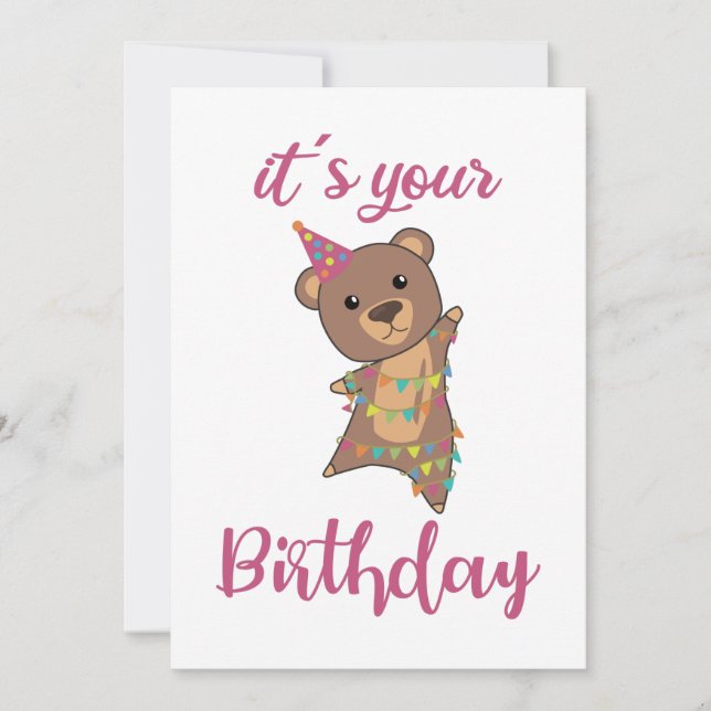 Happy Birthday Wishes To You Bear Cute Animals Adu Invitation (Front)