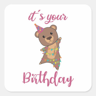 Happy Birthday Wishes To You Bear Cute Animals Square Sticker