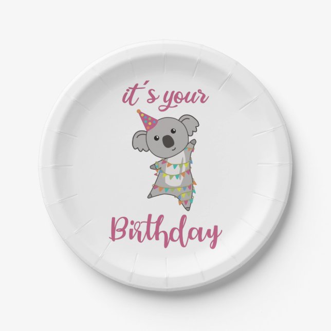 Happy Birthday Wishes To You Koala Cute Animals Ad Paper Plates (Front)