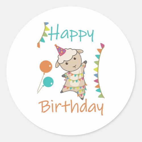 Happy Birthday Wishes To You Sheep Cute Animals Classic Round Sticker