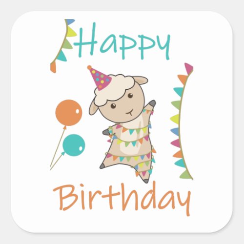 Happy Birthday Wishes To You Sheep Cute Animals Square Sticker