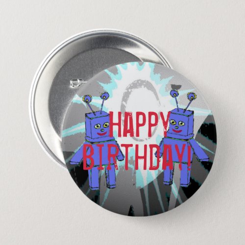 Happy Birthday Wishes With 2 Blue Smiling Robots Button