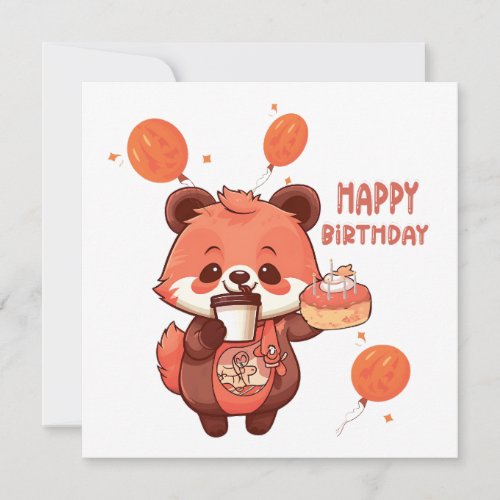 Happy Birthday with a Cute Raccoon and Cake Holiday Card