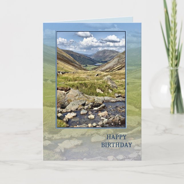 Happy Birthday with a Mountain Landscape Card (Front)