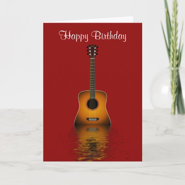 Happy Birthday with acoustic guitar for musician Card (Front)