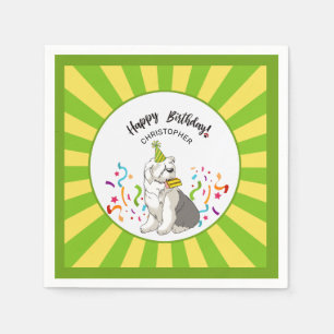 Happy Birthday with an Old English Sheepdog Party Napkins