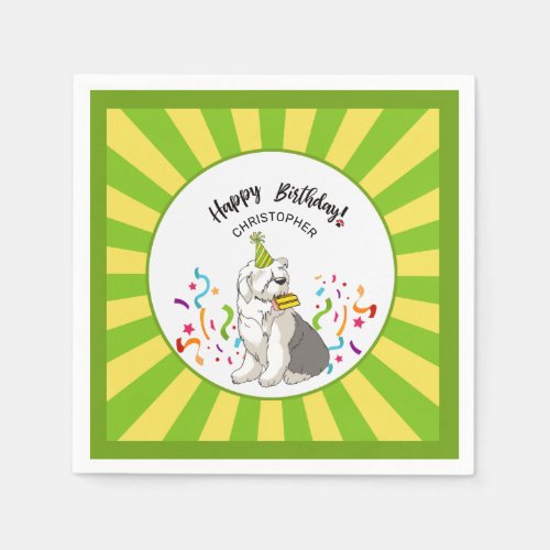 Happy Birthday with an Old English Sheepdog Party Napkins