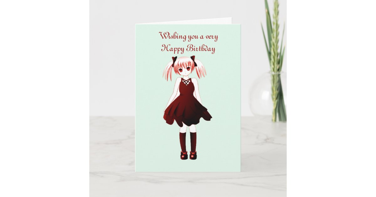 Happy Birthday with anime girl with ponytails Card | Zazzle.com