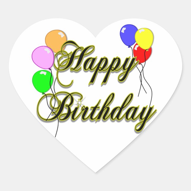 Happy Birthday with Balloons 2 Heart Sticker (Front)