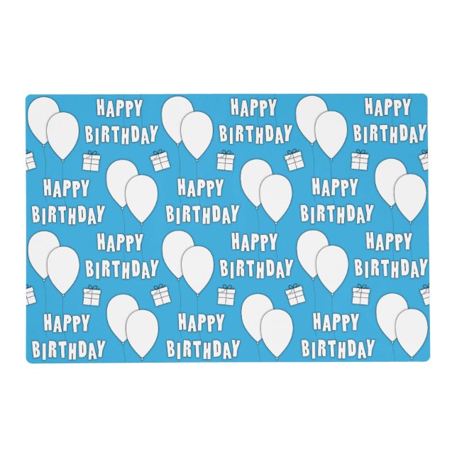 Happy Birthday With Balloons Blue Background Placemat (Front)