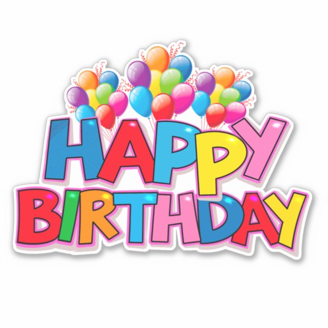 Happy birthday with balloons custom cut vinyl sticker (Front)