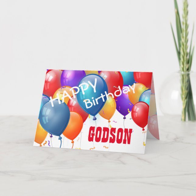 Happy Birthday with Balloons GODSON Card (Front)