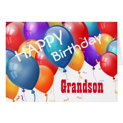 Happy Birthday with Balloons GRANDSON Card | Zazzle