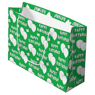 Happy Birthday With Balloons Green Background Large Gift Bag