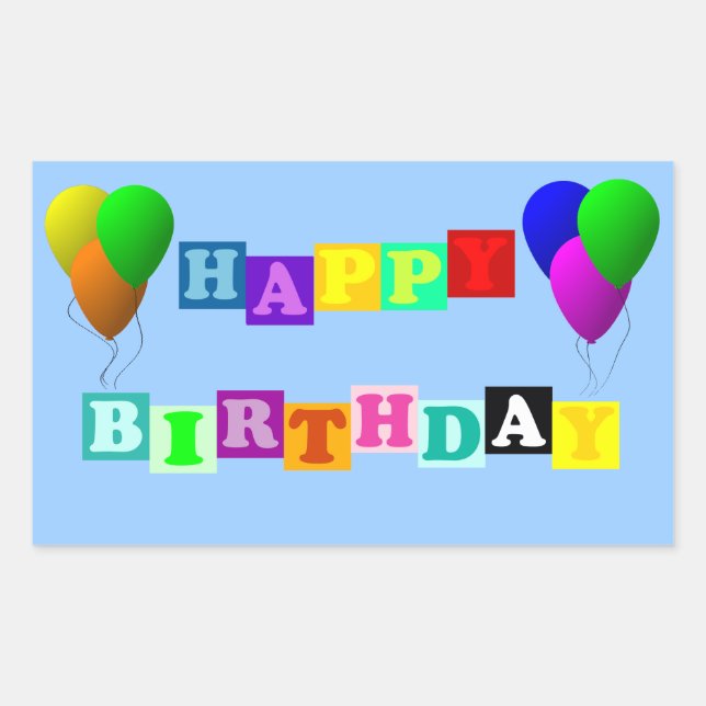 Happy Birthday with Balloons Rectangular Sticker (Front)