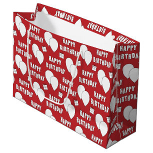 Happy Birthday With Balloons Red Background Large Gift Bag