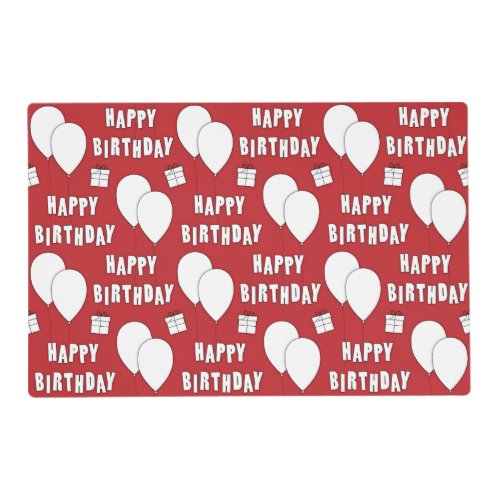 Happy Birthday With Balloons Red Background Placemat