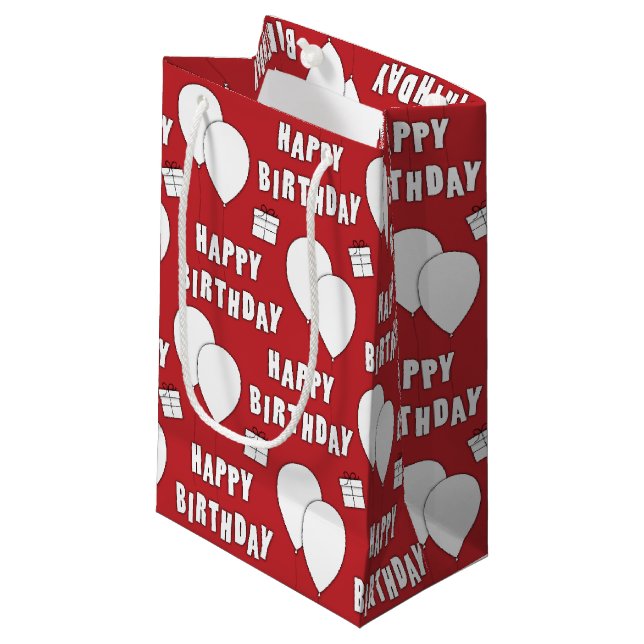 Happy Birthday With Balloons Red Background Small Gift Bag (Front Angled)