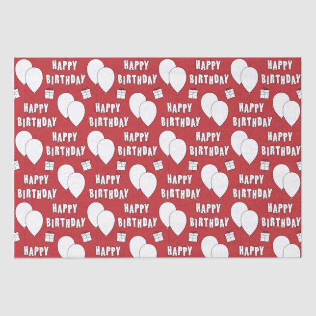 Happy Birthday With Balloons Red Background Tissue Paper (Front)