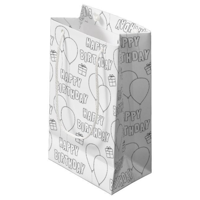 Happy Birthday With Balloons White Background Small Gift Bag (Front Angled)