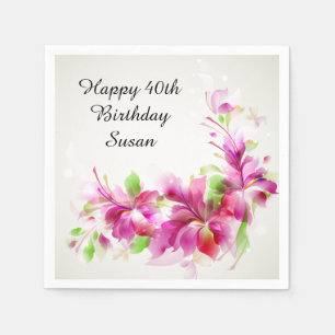 Happy Birthday with Beautiful Flowers Napkins