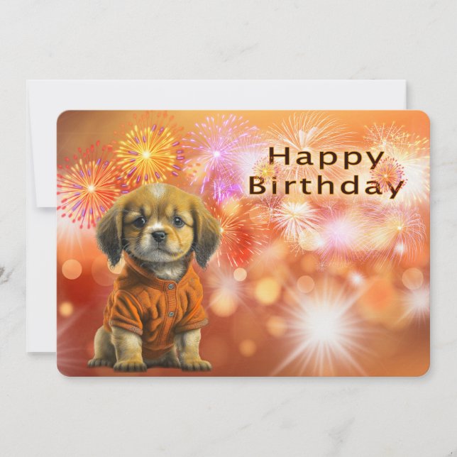 Happy Birthday with Birthday Puppy  Holiday Card (Front)