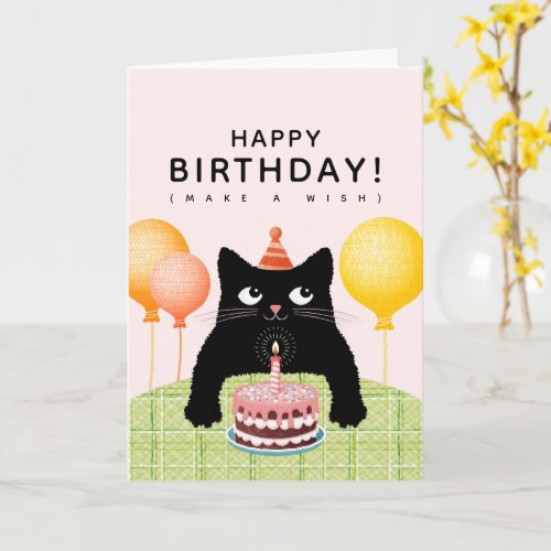 Happy Birthday with black cat cake and candle Card