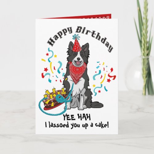 Happy Birthday with Border Collie in Red Bandana Card