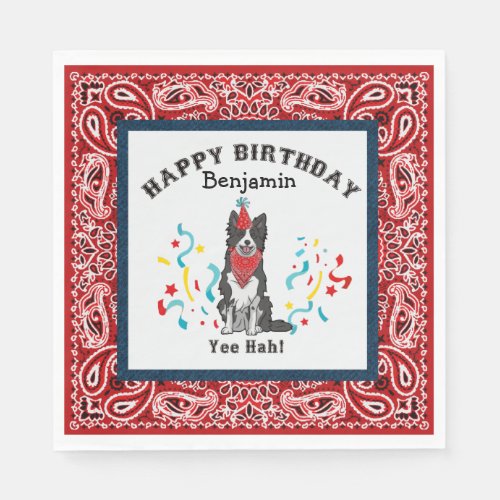 Happy Birthday with Border Collie in Red Bandana Napkins