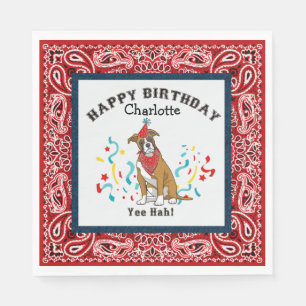 Happy Birthday with Boxer Dog in Red Bandana Napkins