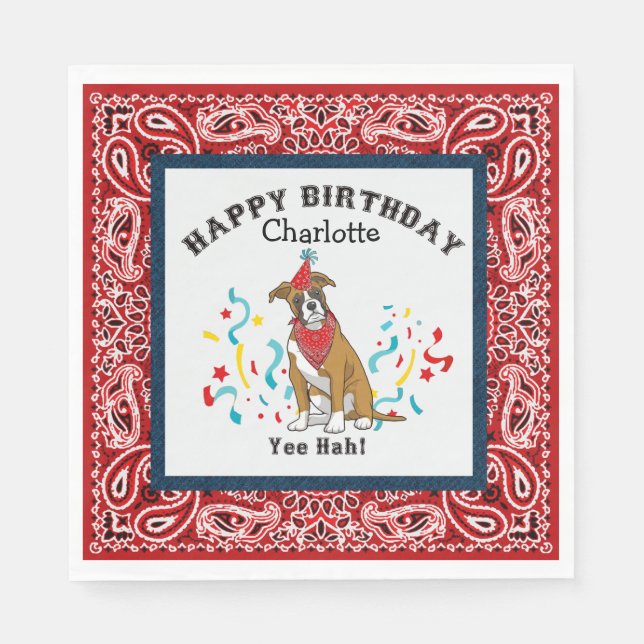 Happy Birthday with Boxer Dog in Red Bandana Napkins (Front)