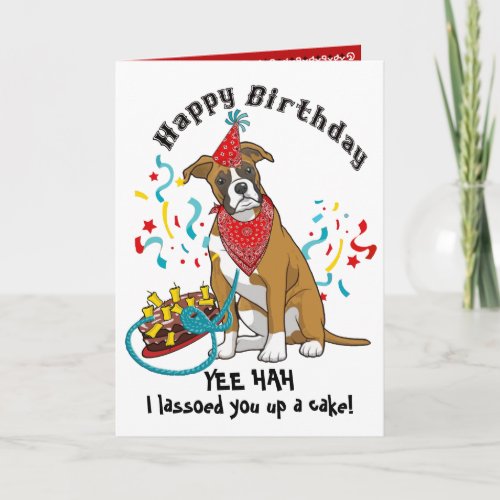 Happy Birthday with Boxer in Red Bandana Card