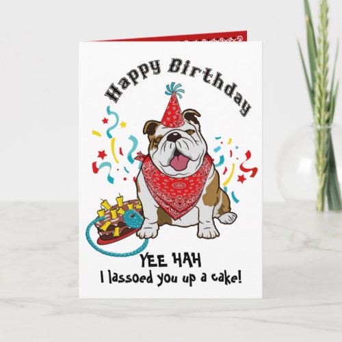 Happy Birthday with Bulldog Dog in Red Bandana Card