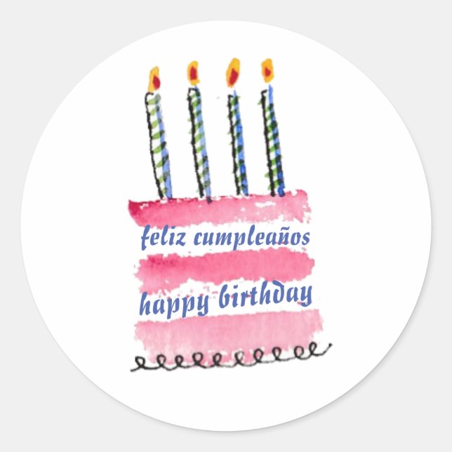 happy birthday with cake and candles classic round sticker (Front)