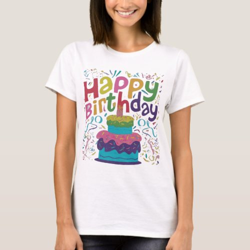 Happy birthday with cake design t_shirt 