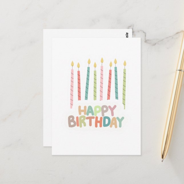 Happy Birthday with Candles on  Postcard (Front/Back In Situ)