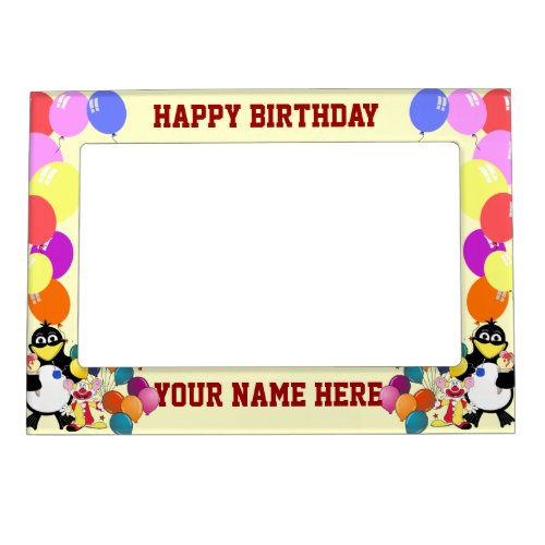 Happy birthday with cartoons  balloons magnetic picture frame