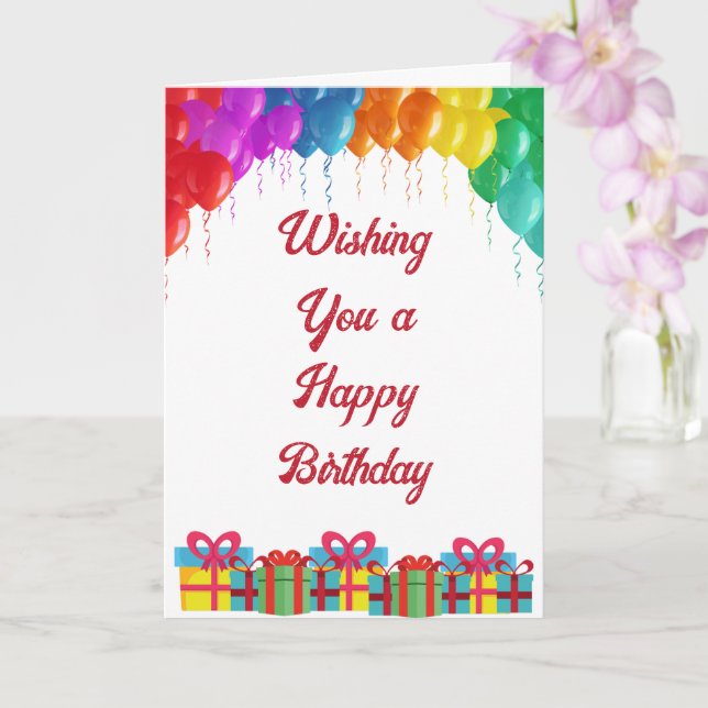 Happy Birthday with Colorful Balloons & Presents Card (Orchid)