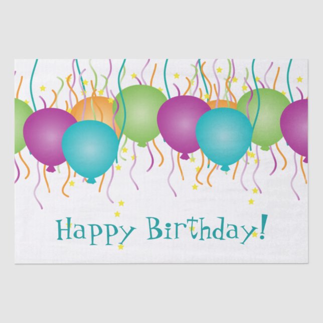 Happy Birthday with Colorful Confetti & Balloons Tissue Paper (Front)
