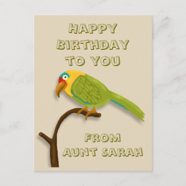 Happy Birthday, with Colorful Parrot on Perch Postcard (Front)