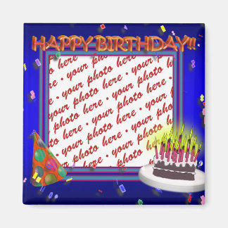 Happy Birthday With Confetti Photo Frame Magnet