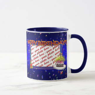 Happy Birthday With Confetti Photo Frame Mug