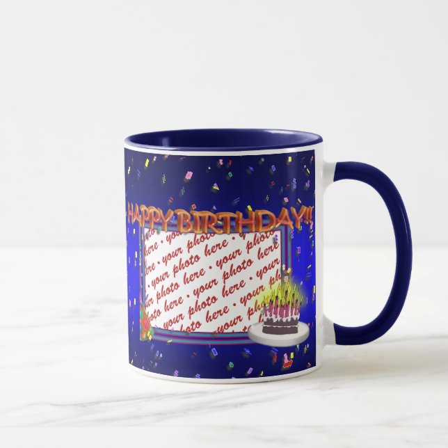 Happy Birthday With Confetti  Photo Frame Mug (Right)