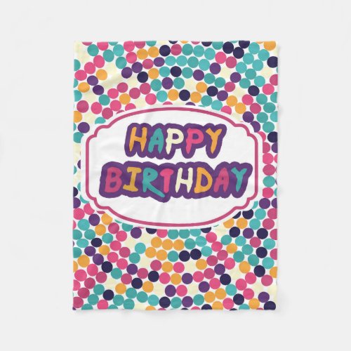 Happy Birthday with Custom Text Red Green Circles Fleece Blanket