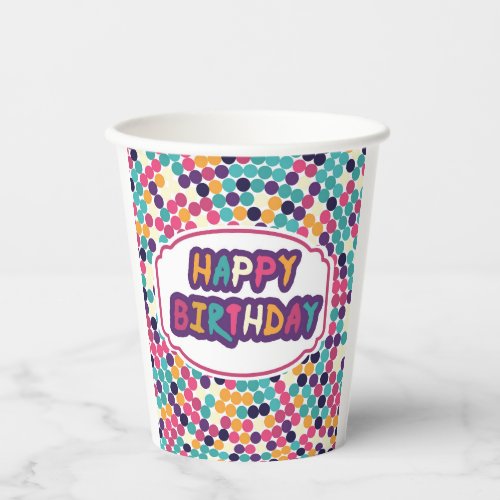 Happy Birthday with Custom Text Red Green Circles Paper Cups