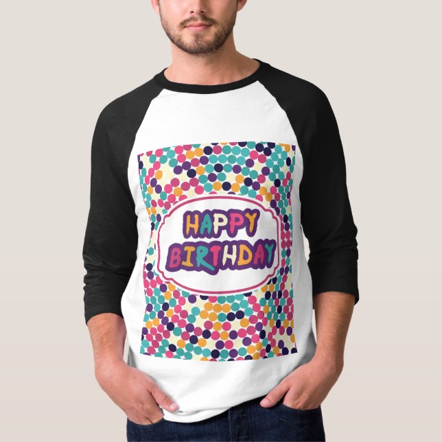Happy Birthday with Custom Text Red Green Circles T-Shirt (Front)