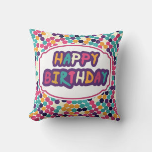 Happy Birthday with Custom Text Red Green Circles Throw Pillow